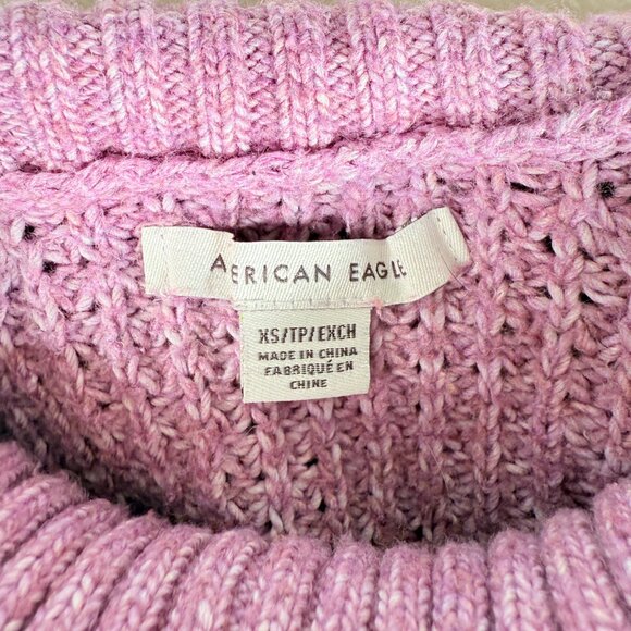 AMERICAN EAGLE Mock Neck Purple Cropped Pullover Sweater Women's Size XS Y2k - Picture 2 of 7